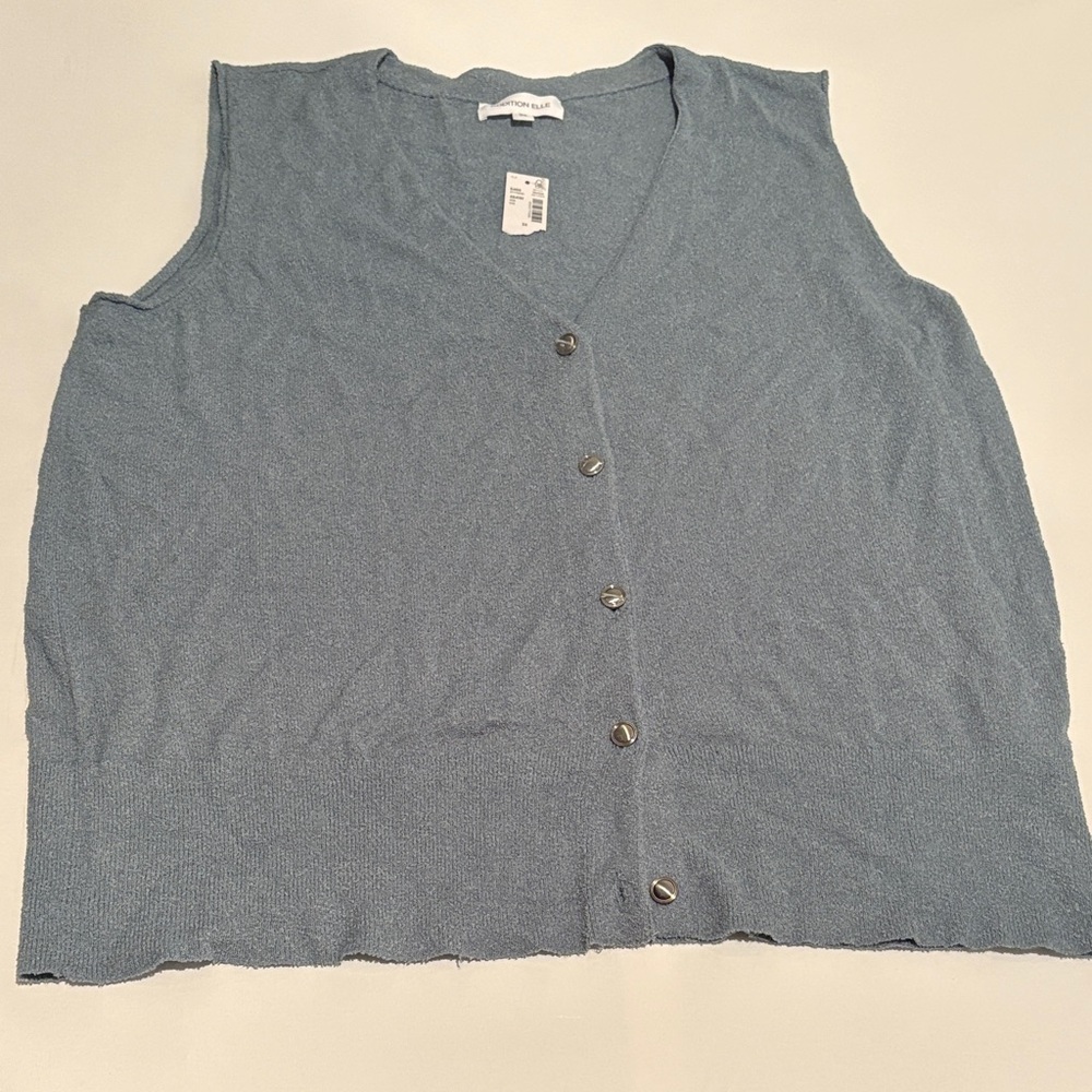 Additionelle Blue Sleeveless Button-Down Sweater